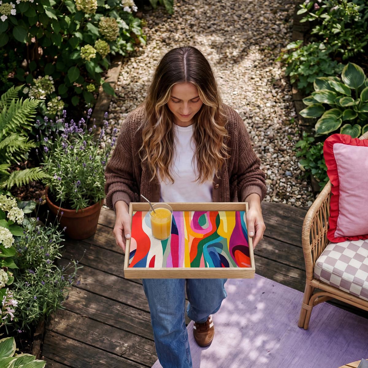 TABLETT Abstrakt - Bunt - Wellen - Linien 50x35 cm - Multicolor, Holz (50/5/5cm) - OnlyWow