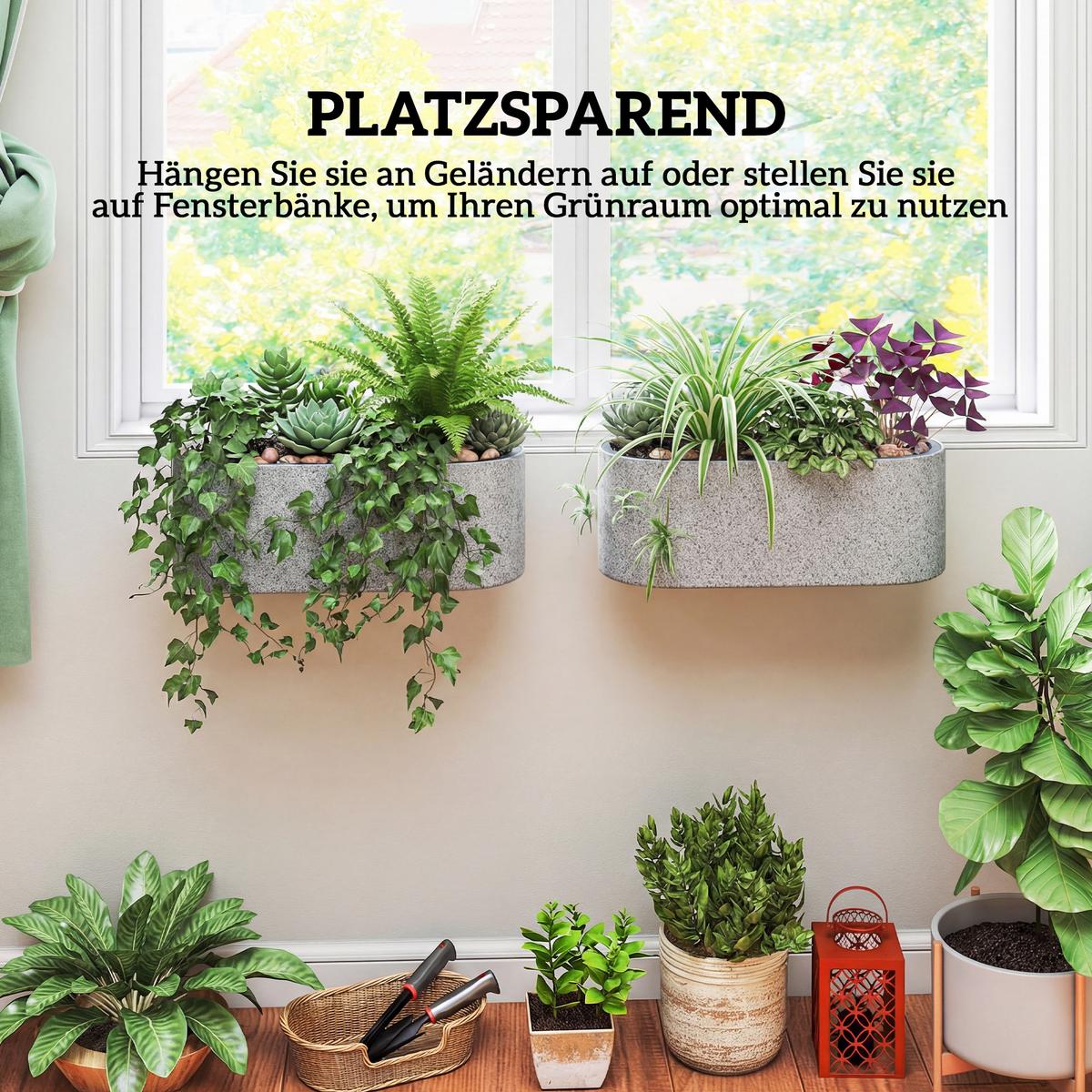 BLUMENTOPF 2er Set Kunststoff Hellgrau - Hellgrau, Kunststoff (15cm) - Outsunny