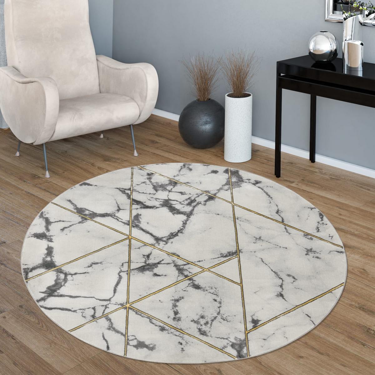 KURZFLORTEPPICH, in Marmoroptik, aus Polyproylen, Florhöhe 12 mm, Gold, Ø 160 cm - Goldfarben, Textil (160/160cm) - KADIMA DESIGN