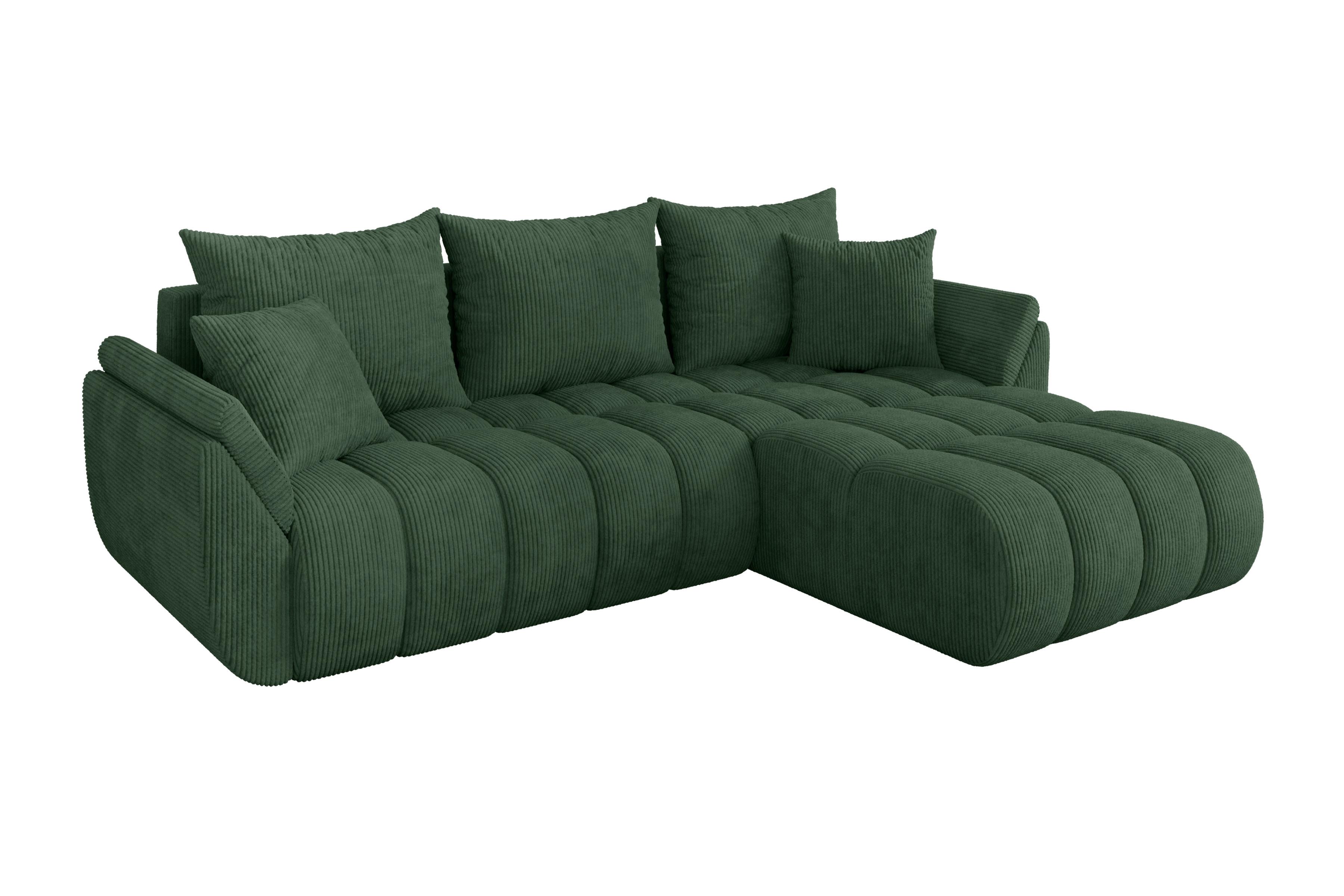 ECKSOFA mit Schlaffunktion Ottomane Rechts TOKO-L-v1 277x194x86 Grün Cord - Dunkelgrün/Schwarz, Holzwerkstoff/Kunststoff (277/194cm) - ALTDECOR