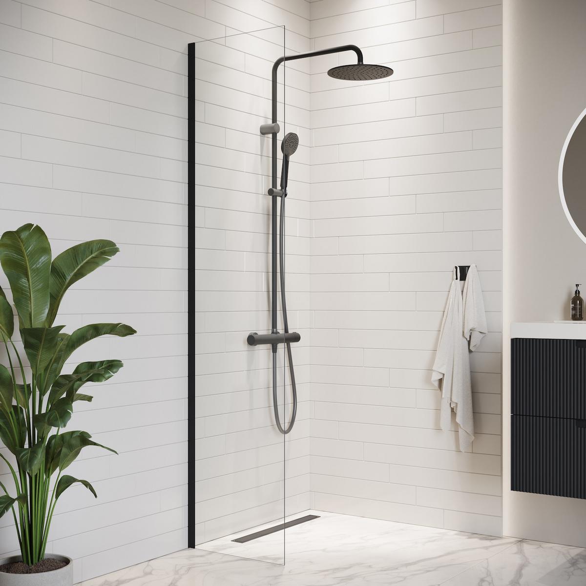 DUSCHWAND Florida - 40 x 200 cm - Schwarz - Walk-In Duschabtrennung aus Sicherheitsglas - Schwarz, Glas (40/200cm) - Badplaats
