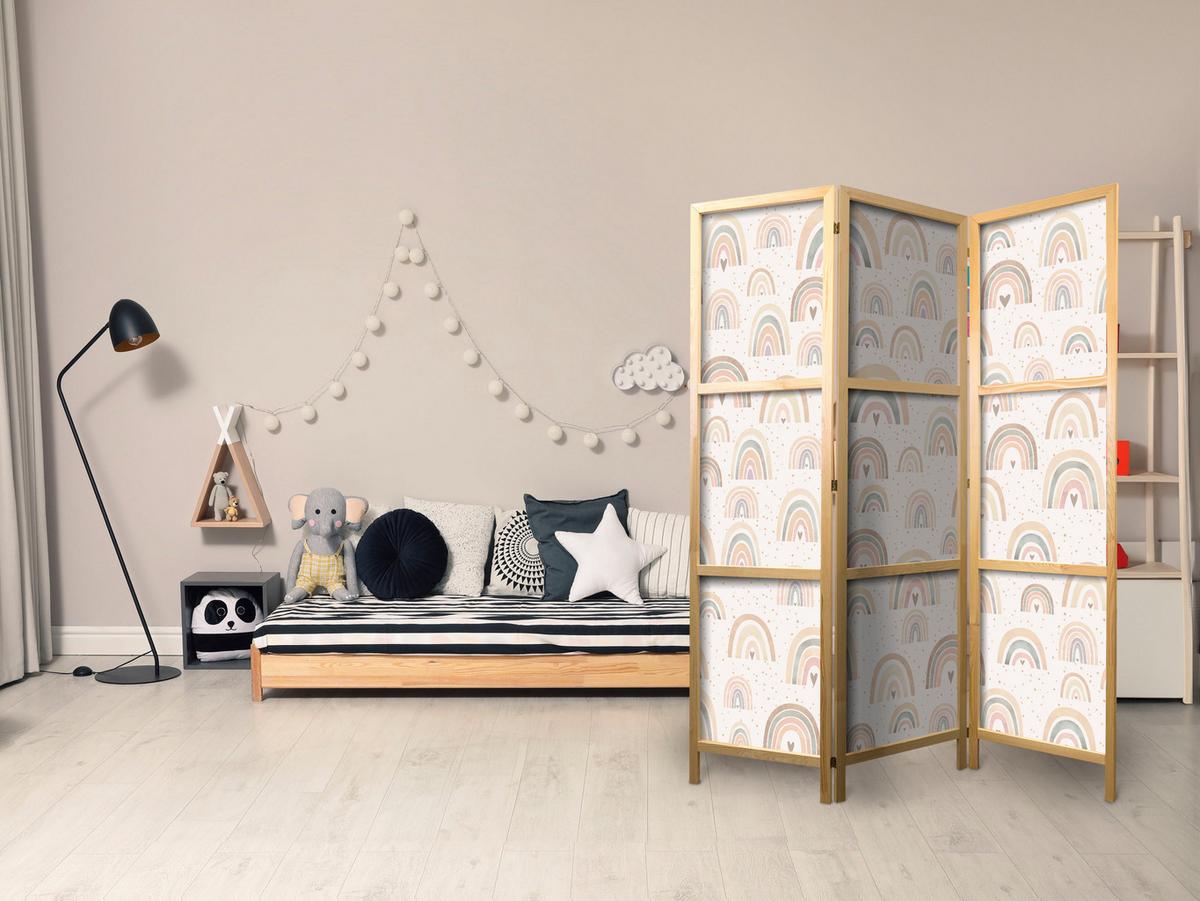 PARAVENT Japanischer 3-tlg 135x172 cm Bunte Regenb gen - Multicolor, Holz/Textil (135/172/3cm) - Muralo