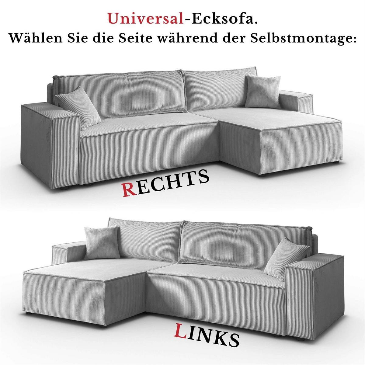 GEPOLSTERTES Ecksofa CARLOS L, Poso 110 - Hellgrau, Textil (247/143cm) - Lookway