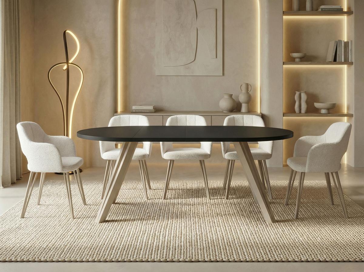 ESSTISCH Ravero runder ausziehbarer, Schwarz 100-180/100/77 cm - Kaschmir/Schwarz, Holz/Holzwerkstoff (100/180/76.5cm) - WFL GROUP