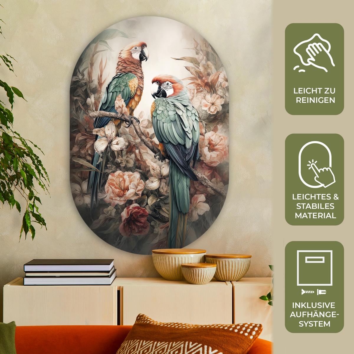 WANDBILD Papageien - Vögel - Natur - Blumen Deko Groß 80x120 cm - Baltimorefarben, Kunststoff (80/120cm) - MuchoWow