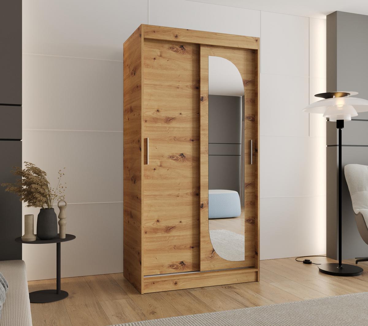 SCHIEBETÜRENSCHRANK mit Spiegel LUCY 200/100/62 2-türig - Silberfarben/Eiche Artisan, Holz (100/200/62cm) - MÖBEL KRYSPOL
