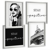 BILDER SET 4er Set - 50x50 cm & 40x60 cm Silberner Rahmen - Porträts, Eiffelturm-Slogans - Silberfarben, Kunststoff (50/50cm) - TULUP