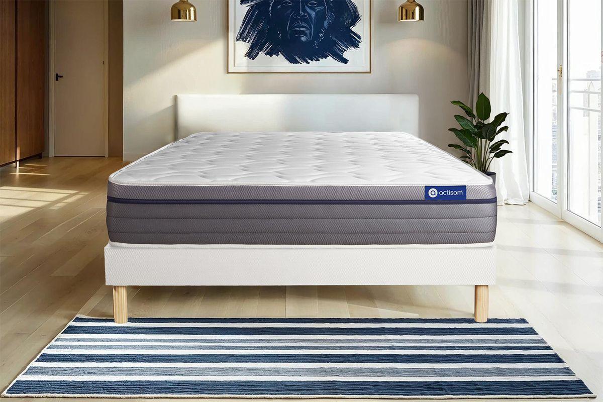 BETT Actiflex zen Taschenfederkern und Memory-Schaum 80 x 200 cm h1 - Kit Bettgestell Weiß - Beige/Weiß, Karton/Holz (80/200cm) - ACTISOM