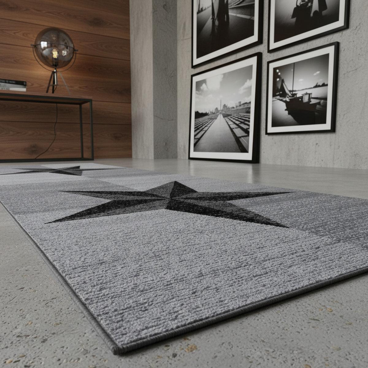 TEPPICH Kurzflor INN in Grau, mit Sternen-Motiv, 80 x 300 cm - Grau, Textil (80/300cm) - KADIMA DESIGN