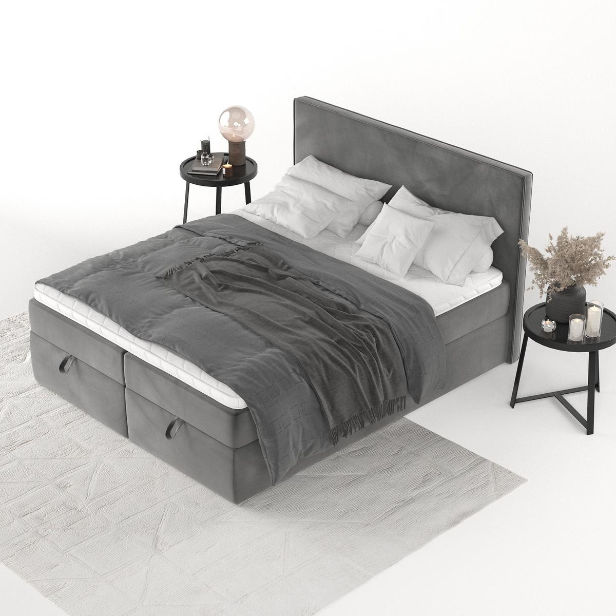 BOXBETT Velma 140/200 cm Grau im Kronos Stoff - Schwarz/Grau, Holz/Holzwerkstoff (140/200cm) - AltaBeds