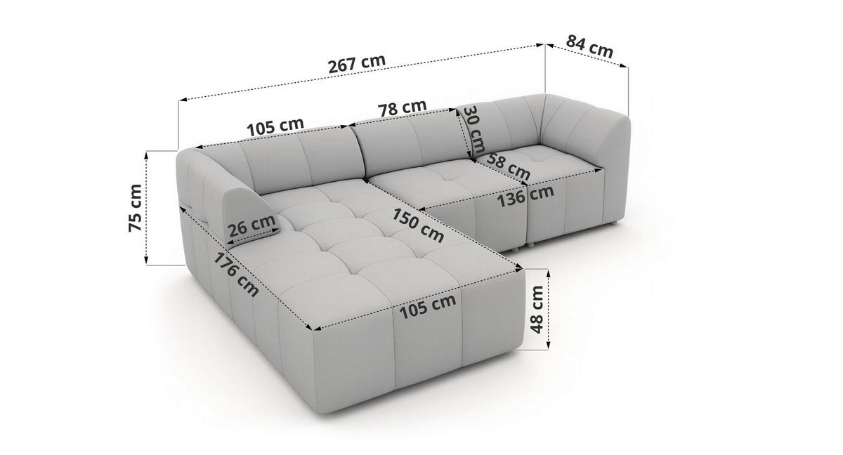ECKSOFA VORITA L 3M - Beige Cord - Links Seite - Beige/Creme, Kunststoff/Textil (267/176cm) - MKS