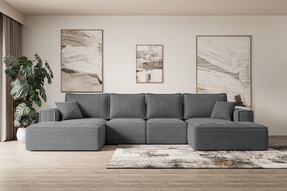 WOHNLANDSCHAFT mit Schlaffunktion und Bettkasten SIERRA-U-S - 349x161x87 cm Duneklgrau Cord - Dunkelgrau/Schwarz, Holzwerkstoff/Kunststoff (349/87/161cm) - ALTDECOR