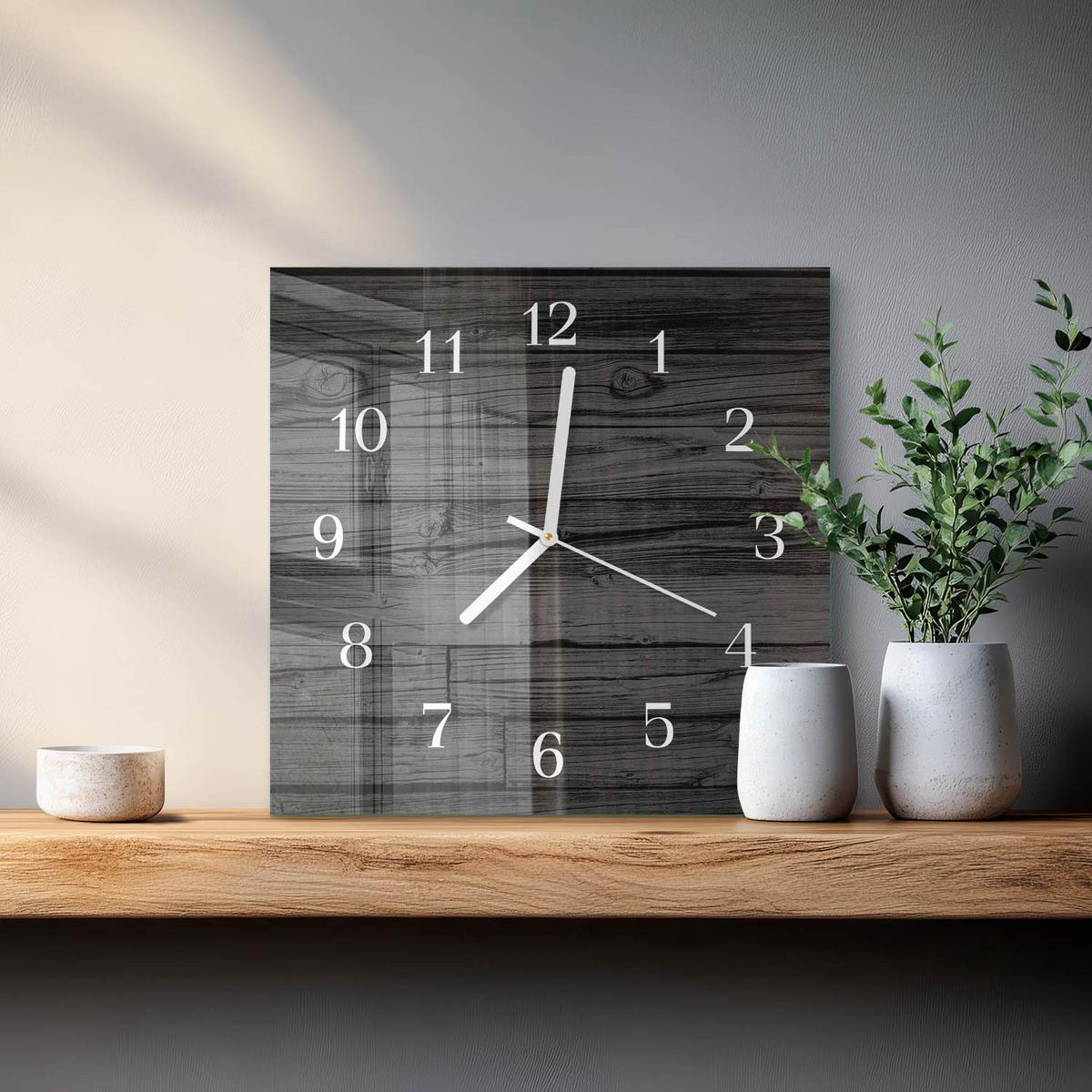 WANDUHR aus Glas 30x30 cm - Holz - Schwarz, Glas (30/30/0.4cm) - TULUP