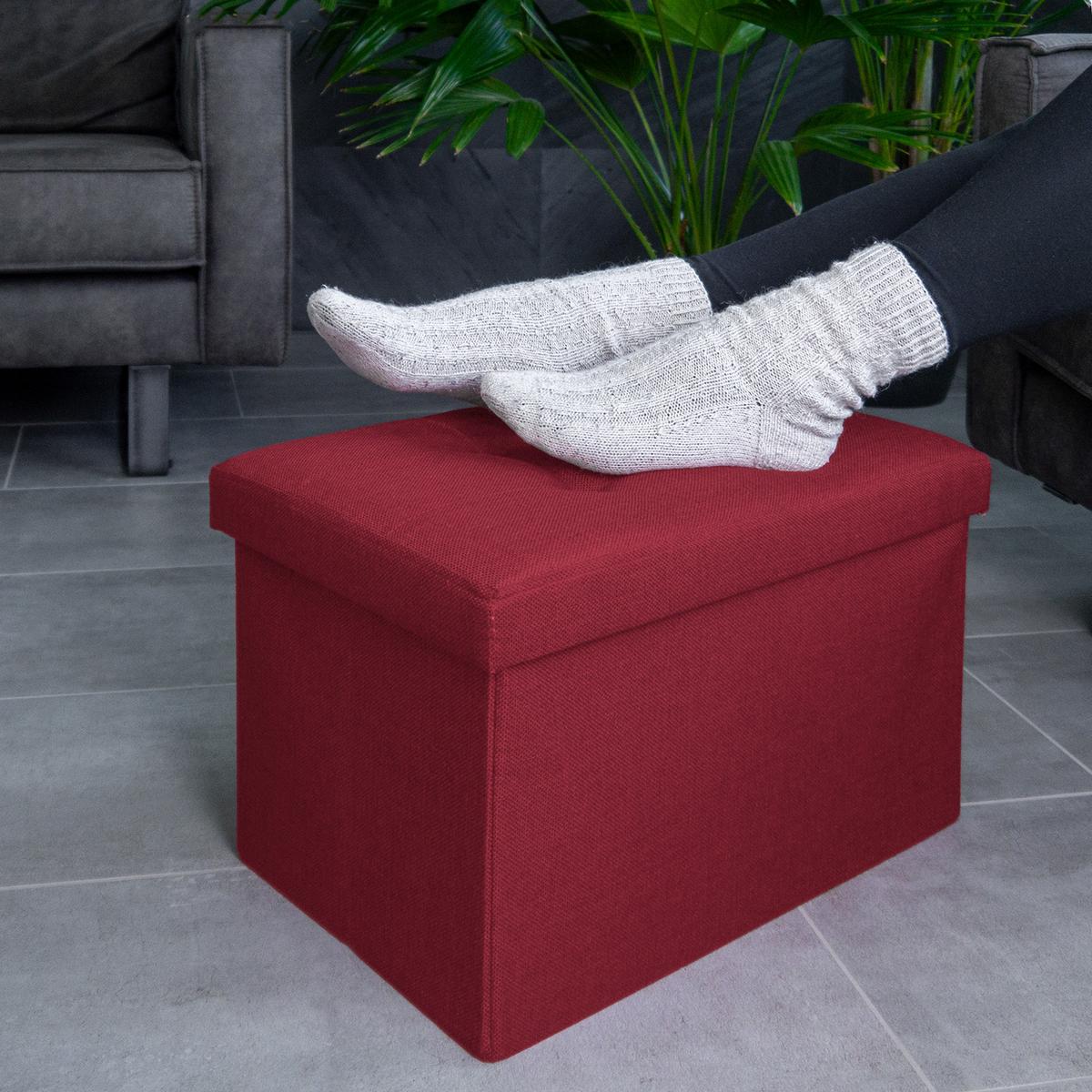 SITZBANK Faltbar mit Stauraum 49/30/30 cm (Rot) - Rot, Textil (30/30/49cm) - Intirilife