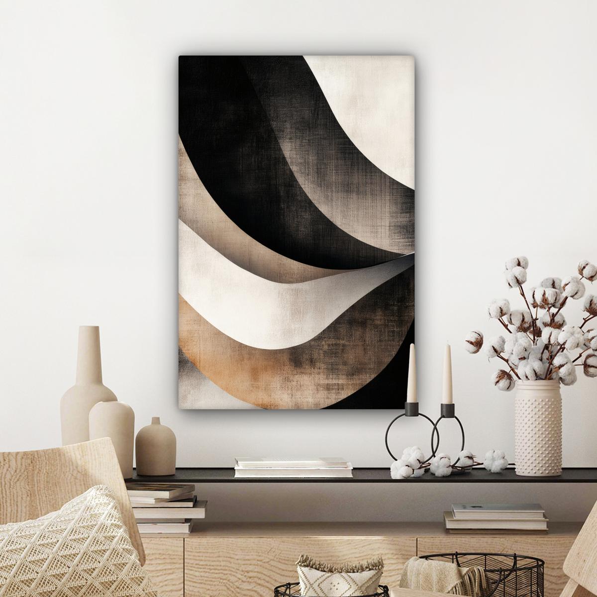 LEINWANDBILD Abstrakt - Wellen - Schwarz - Verwittert Wanddeko 40x60 cm - Trüffeleichefarben, Textil (40/60cm) - MuchoWow