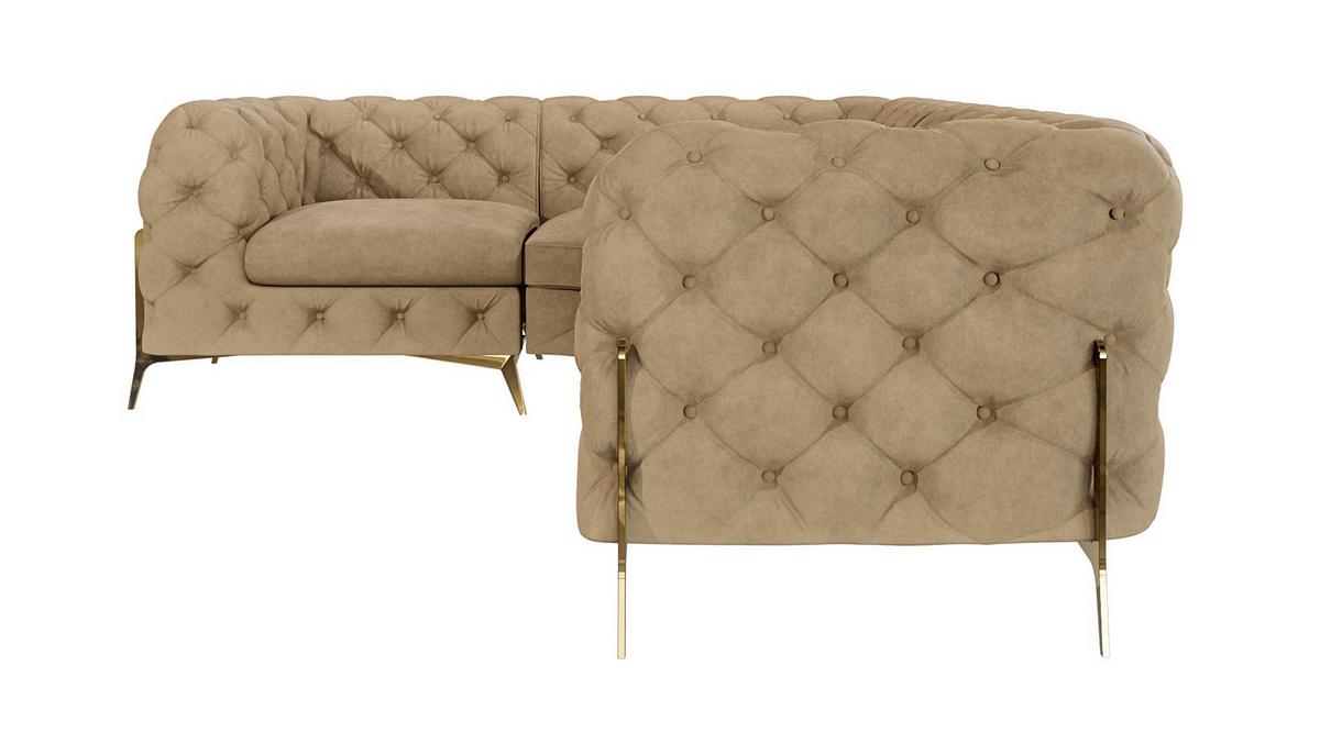 ECKSOFA Chesterfield Lexi Beige Samt, Ottomane links - Beige/Goldfarben, Holz/Textil (264/204cm) - S-Style Möbel