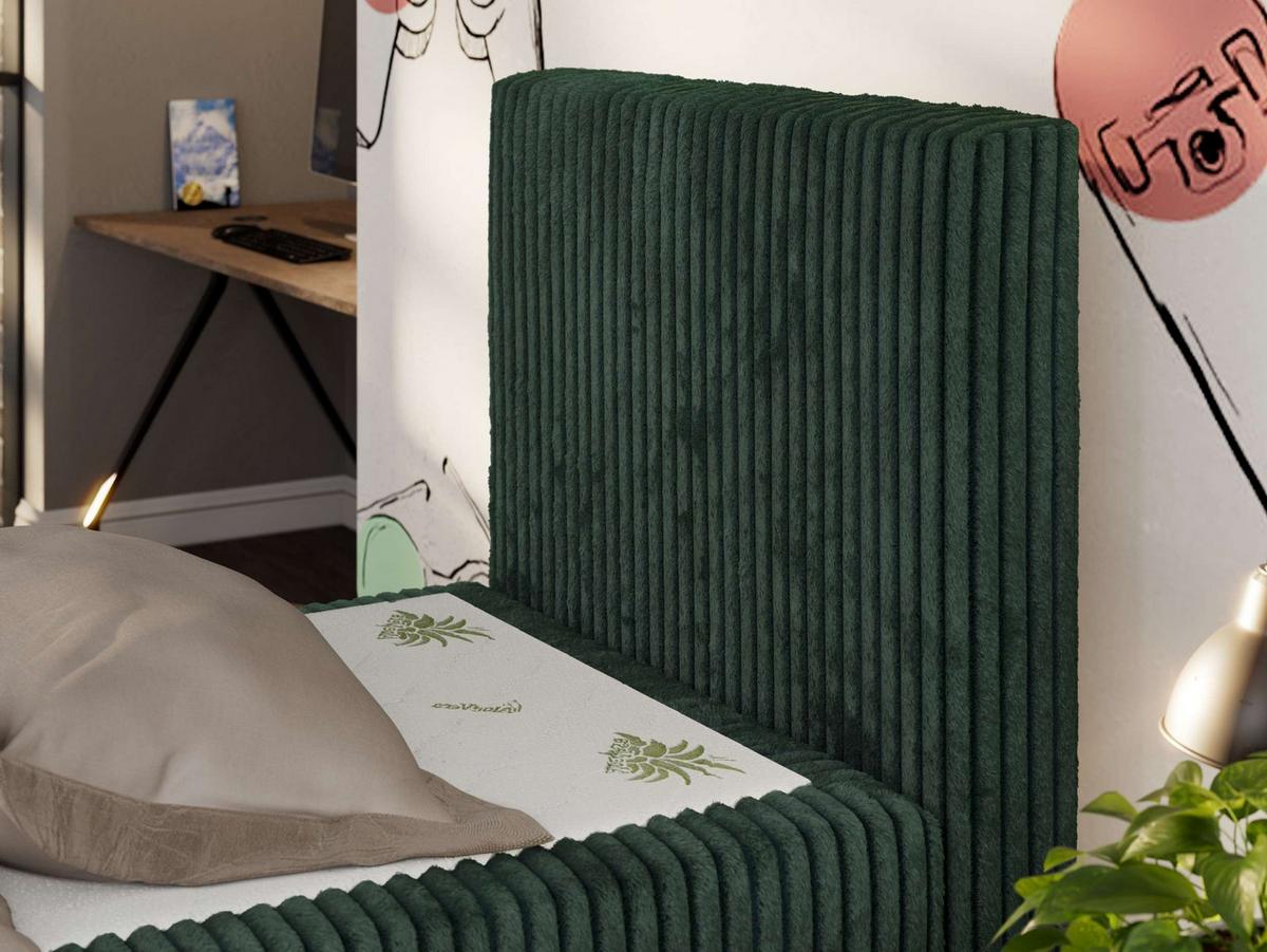 JUGENDBETT TILIO DUO 90/200 - Dunkelgrün Cord - H4 - Rechts Seite - Dunkelgrün, Textil (200/90cm) - MKS
