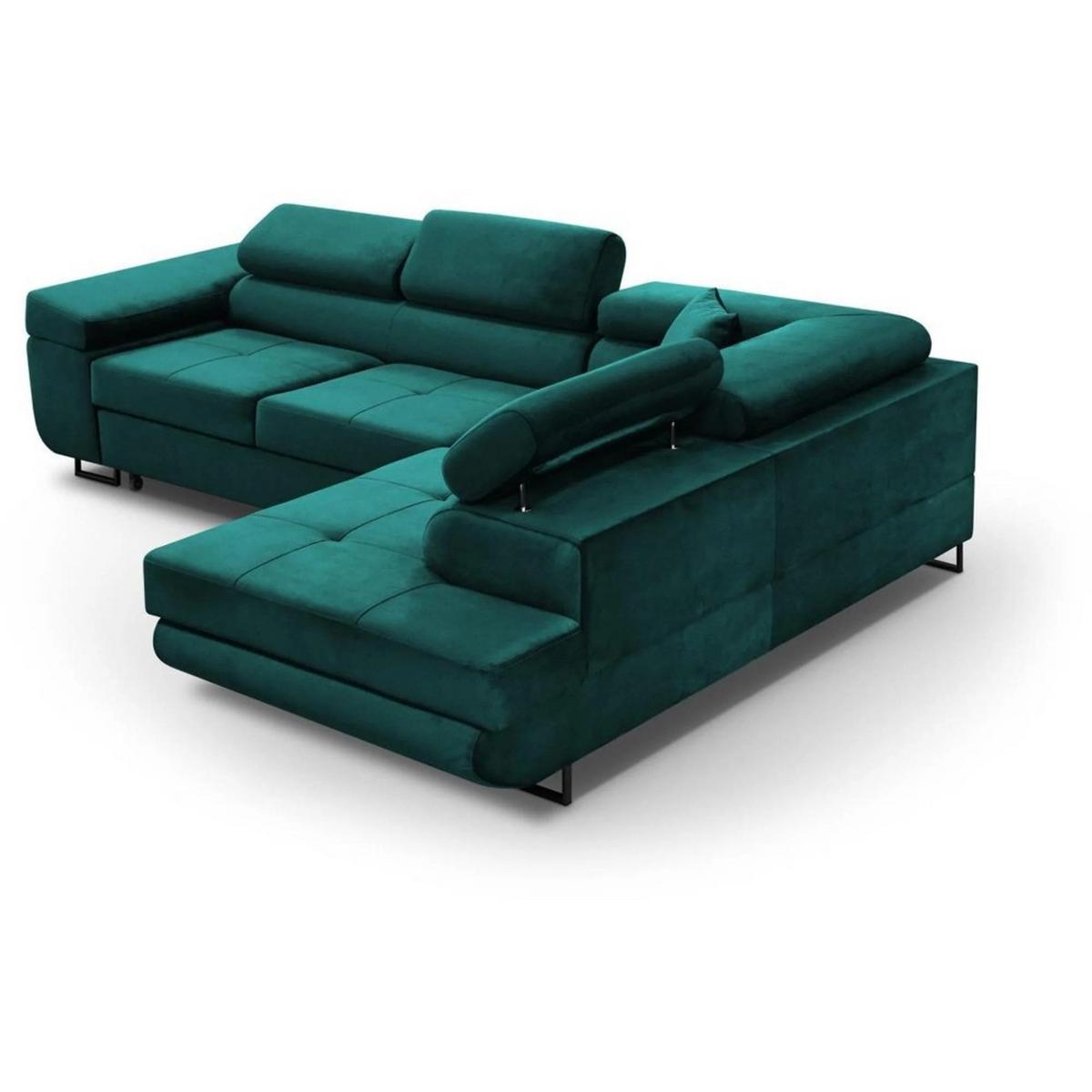 ECKSCHLAFSOFA Waldo verstellbaren Kopfstützen, Dunkelgrün, rechts - Dunkelgrün/Schwarz, Textil (275/203cm) - Beautysofa