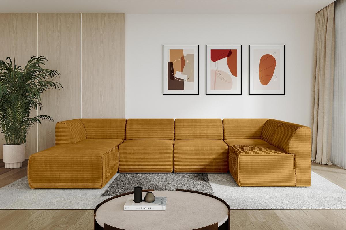 WOHNLANDSCHAFT Ottomane Links MOVO-L 345x180x78 cm Senffarbe Cord - Honig, Holzwerkstoff/Kunststoff (345/78/180cm) - ALTDECOR
