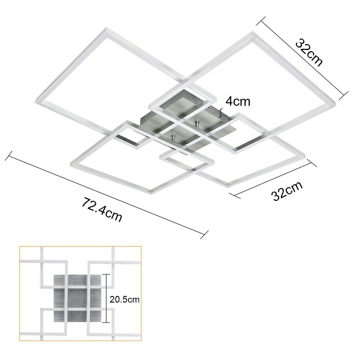 LED-DECKENLEUCHTE Marable 72.4/72.4/7.3 cm - Silberfarben, Metall (72.4/72.4/7.3cm) - Nettlife
