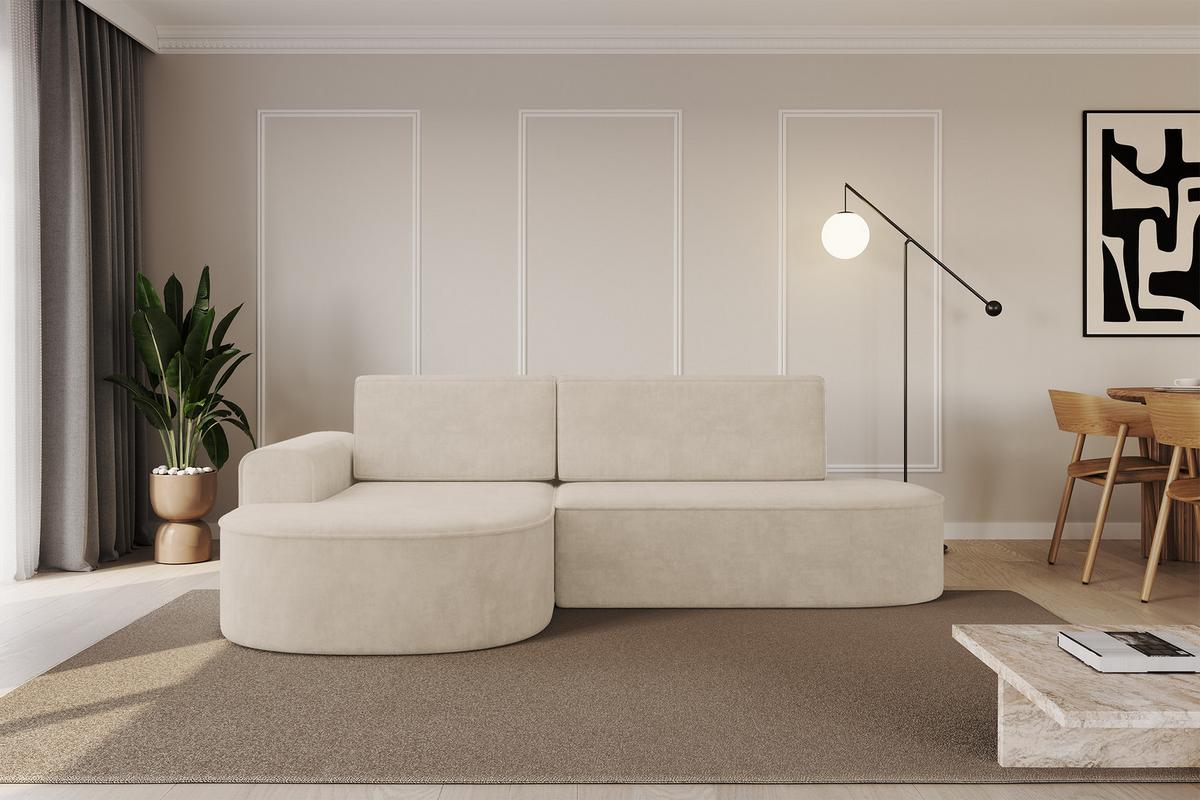ECKSOFA mit Schlaffunktion und Bettkasten Ottomane Links MARI-L1-S - 283x167x73 cm Beige Velours - Sandfarben/Schwarz, Holzwerkstoff/Kunststoff (283/167cm) - ALTDECOR