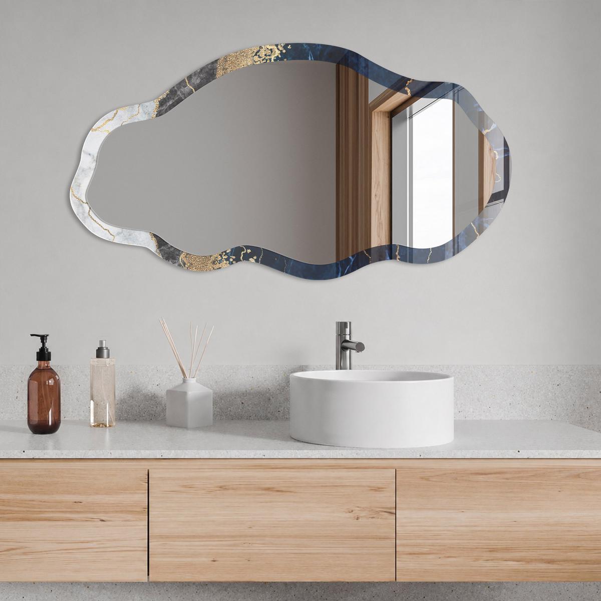 SPIEGEL 90x45 cm asymmetrisch mit Druck - Granatmarmor - Transparent, Glas (45/90/0.4cm) - TULUP
