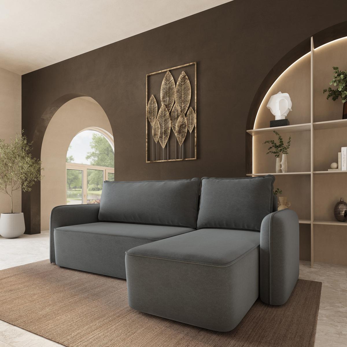 ECKSOFA DOLVER CL Grau Samtstoff mit Schlaffunktion - Grau, Holzwerkstoff/Textil (238/156cm) - MASSENO