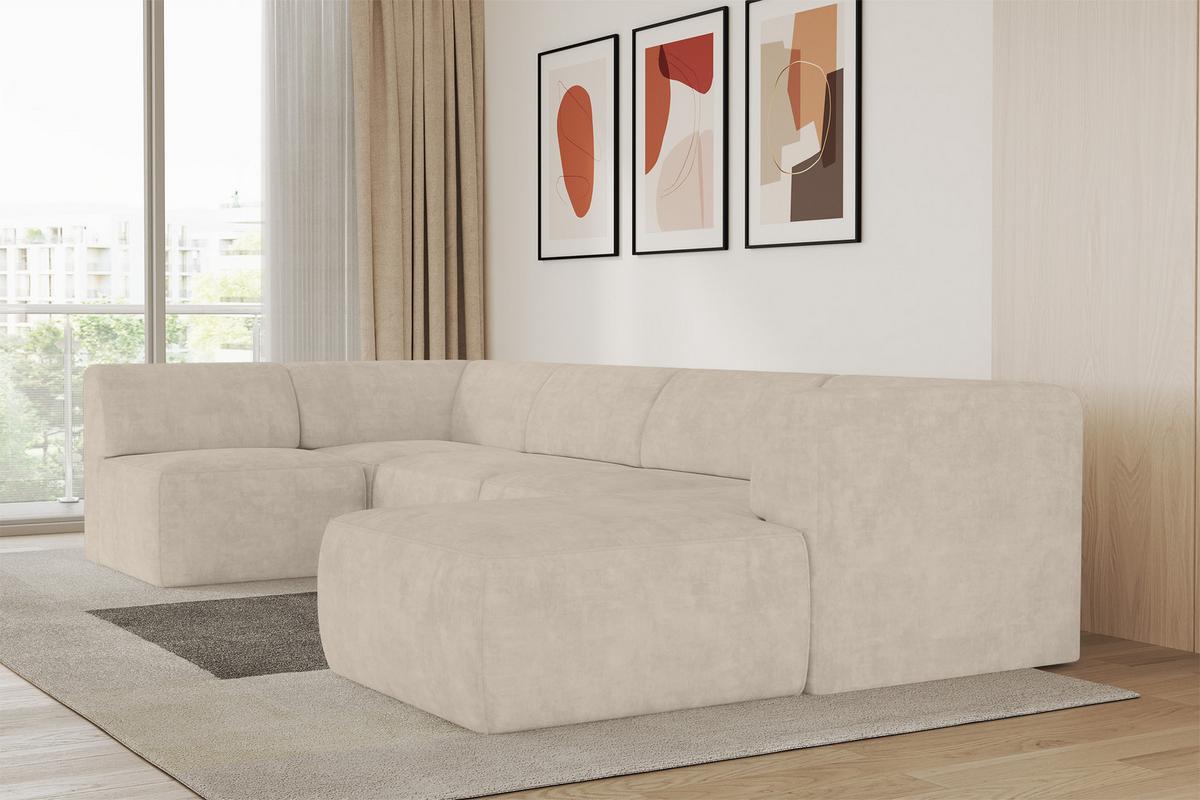 WOHNLANDSCHAFT Ottomane Rechts MOVO-L 345x180x78 cm Beige Velours - Mokka, Holzwerkstoff/Kunststoff (180/78/345cm) - ALTDECOR