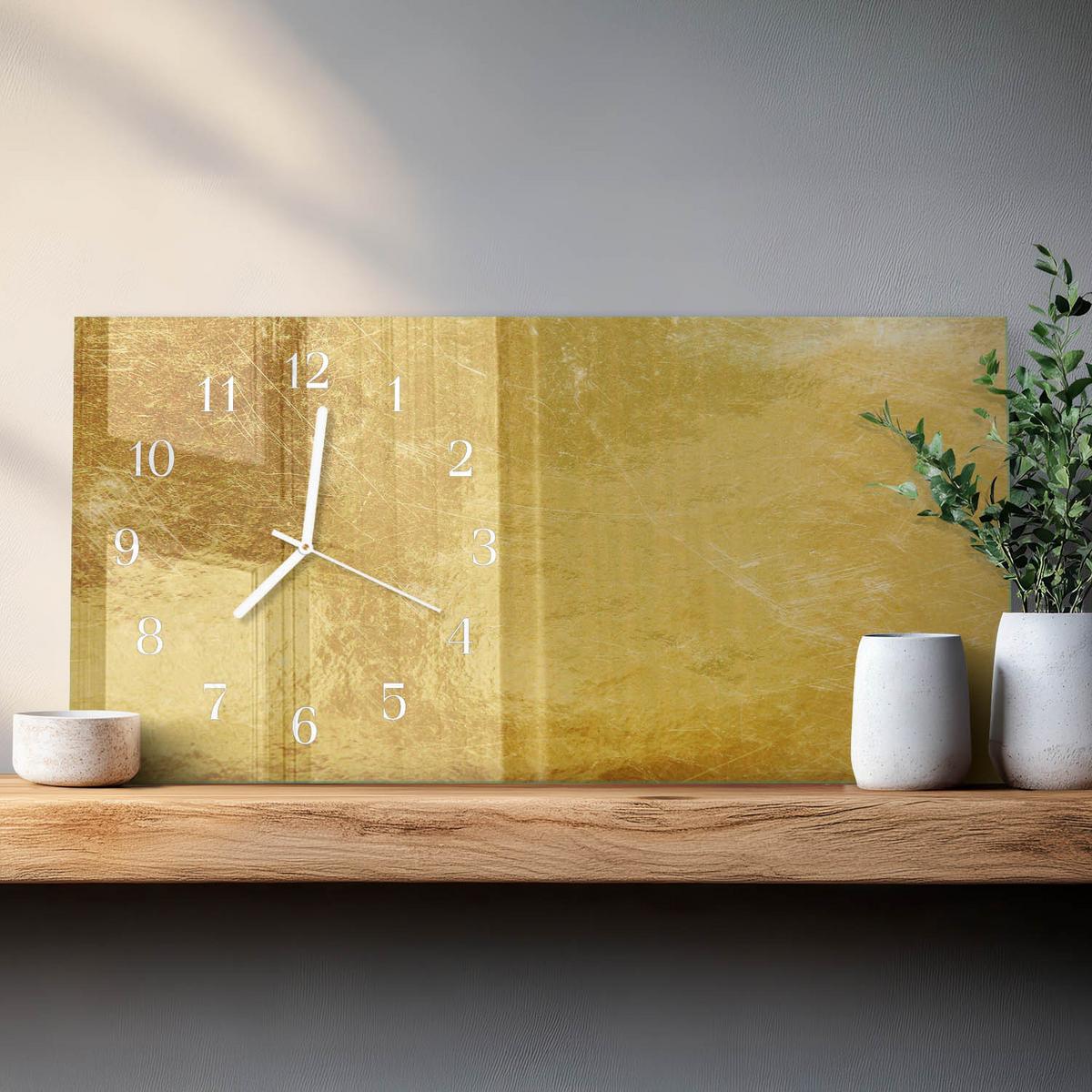 WANDUHR aus Glas 60x30 cm - Metallische Textur - Gelb, Glas (60/30/0.4cm) - TULUP