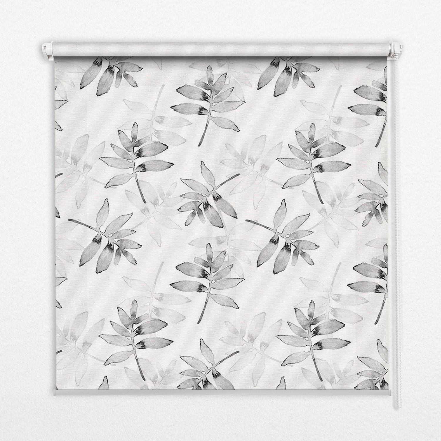 INNENROLLO - Fensterrollo - Rollo - 80x180 cm - Graue, skizzierte Blätter - Grau, Kunststoff (80/180/0.5cm) - TULUP