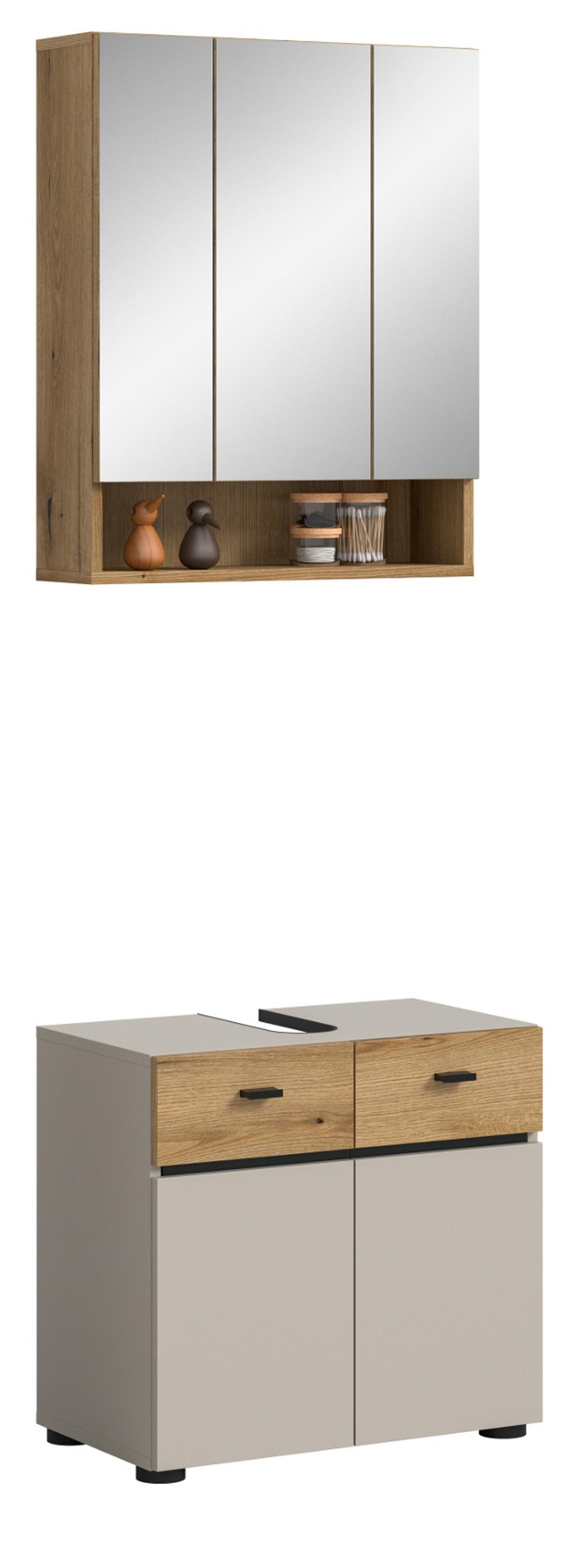 BADMÖBEL-SET Kaschmir, Evoke Eiche 2-teilig 60 cm, Badkombination in modernem Design - Kaschmir/Eichefarben, Glas/Holzwerkstoff (60/191/35cm) - Inn.Furn