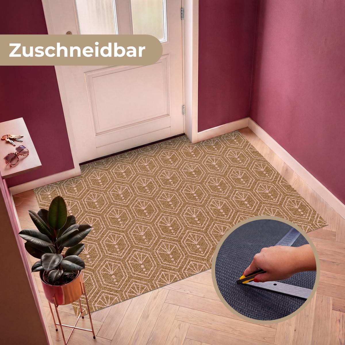 FUSSMATTE Braun - Rosa - Geometrisch - Gemustert Türmatte 180x120 cm - Braun, Kunststoff (180/0.4cm) - MuchoWow
