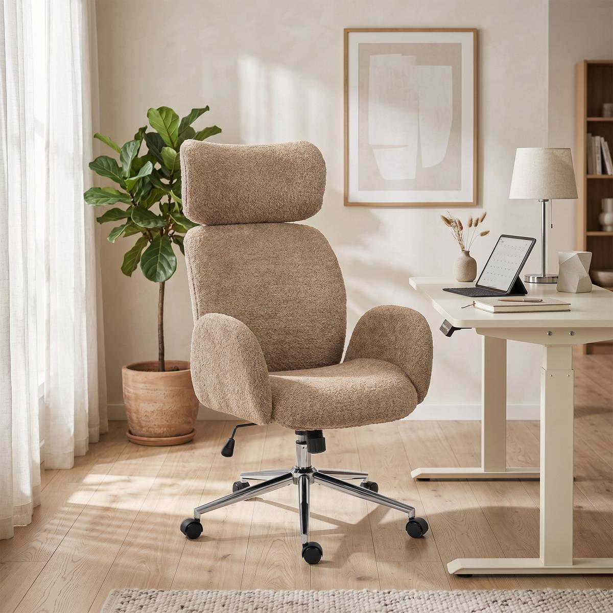 BÜROSTUHL Polyester Braun - Silberfarben/Braun, Textil/Metall (65/123/75cm) - HOMCOM