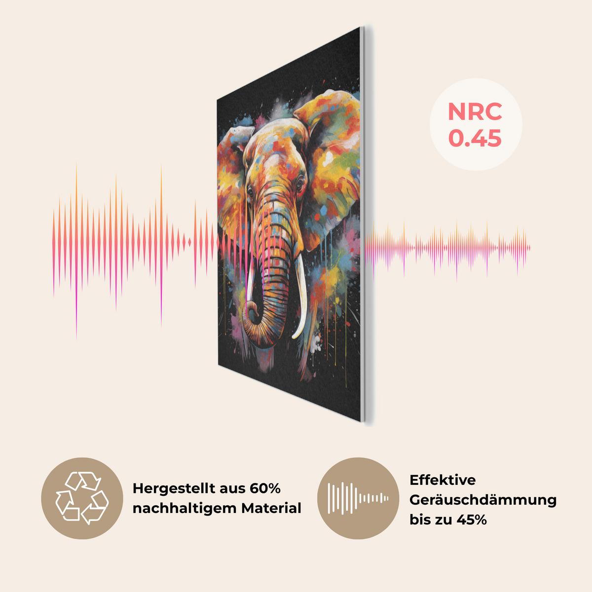 AKUSTIKBILD Elefant - Graffiti - Schwarz - Tiere - Farben Wanddeko 60x90 cm - Schwarz, Kunststoff (60/90/0.9cm) - MuchoWow