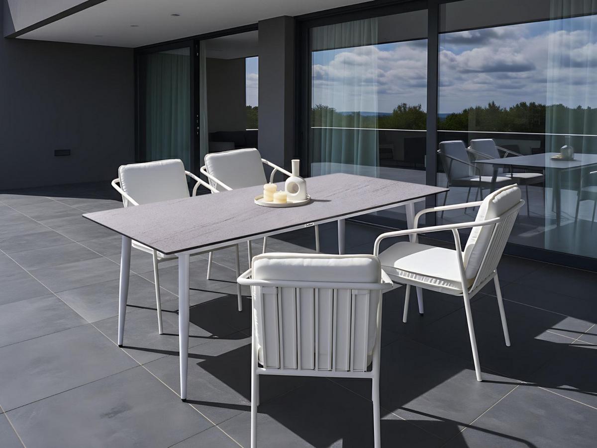 GARTENTISCH 180/90 cm Steinoptik Travertinoptik Tolentino - Beige, Kunststoff (180/90/75cm) - Beliani