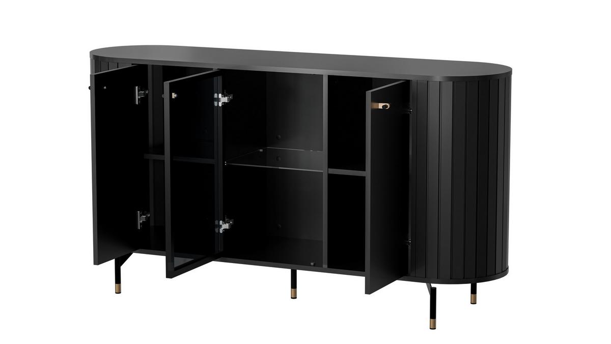 KOMMODE THIRA 150,1/81/40cm mit 3 Türen Schwarz - Schwarz, Holzwerkstoff (150.1/81/40cm) - MASSENO
