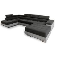 WOHNLANDSCHAFT CASONE L-S Schwarz Velours-Stoff mit Schlaffunktion - Silberfarben/Schwarz, Holz/Textil (345/90/202cm) - MASSENO