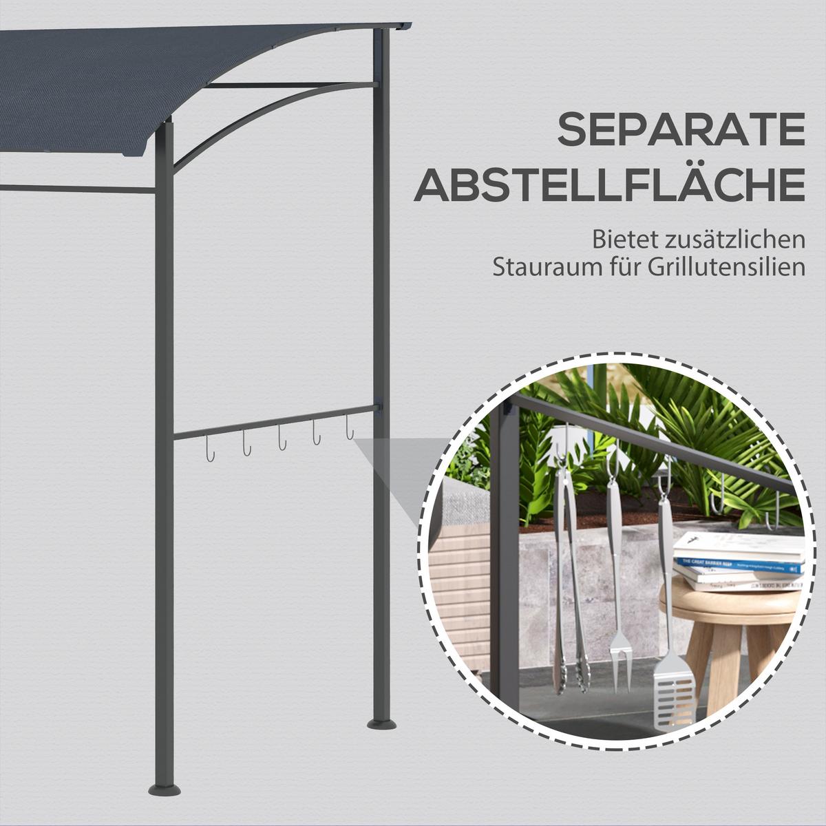 GRILLPAVILLON Metall Polyester Grau Schwarz - Grau, Metall (150/220/215cm) - Outsunny