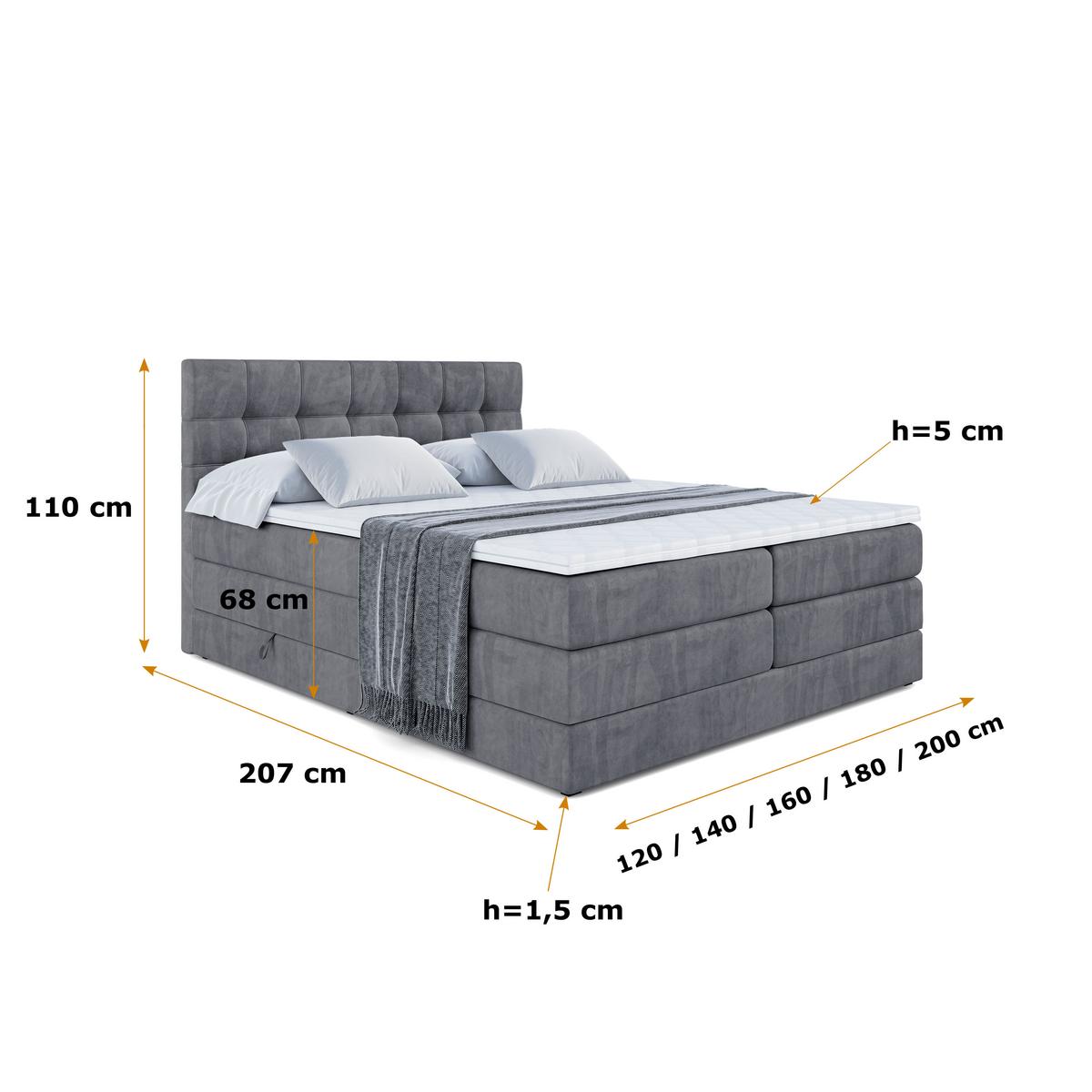 BOXSPRINGBETT BERO KING - 180x200 - H3/H4 - Dunkelgrau - Dunkelgrau, Holzwerkstoff (180/200cm) - ALTDECOR