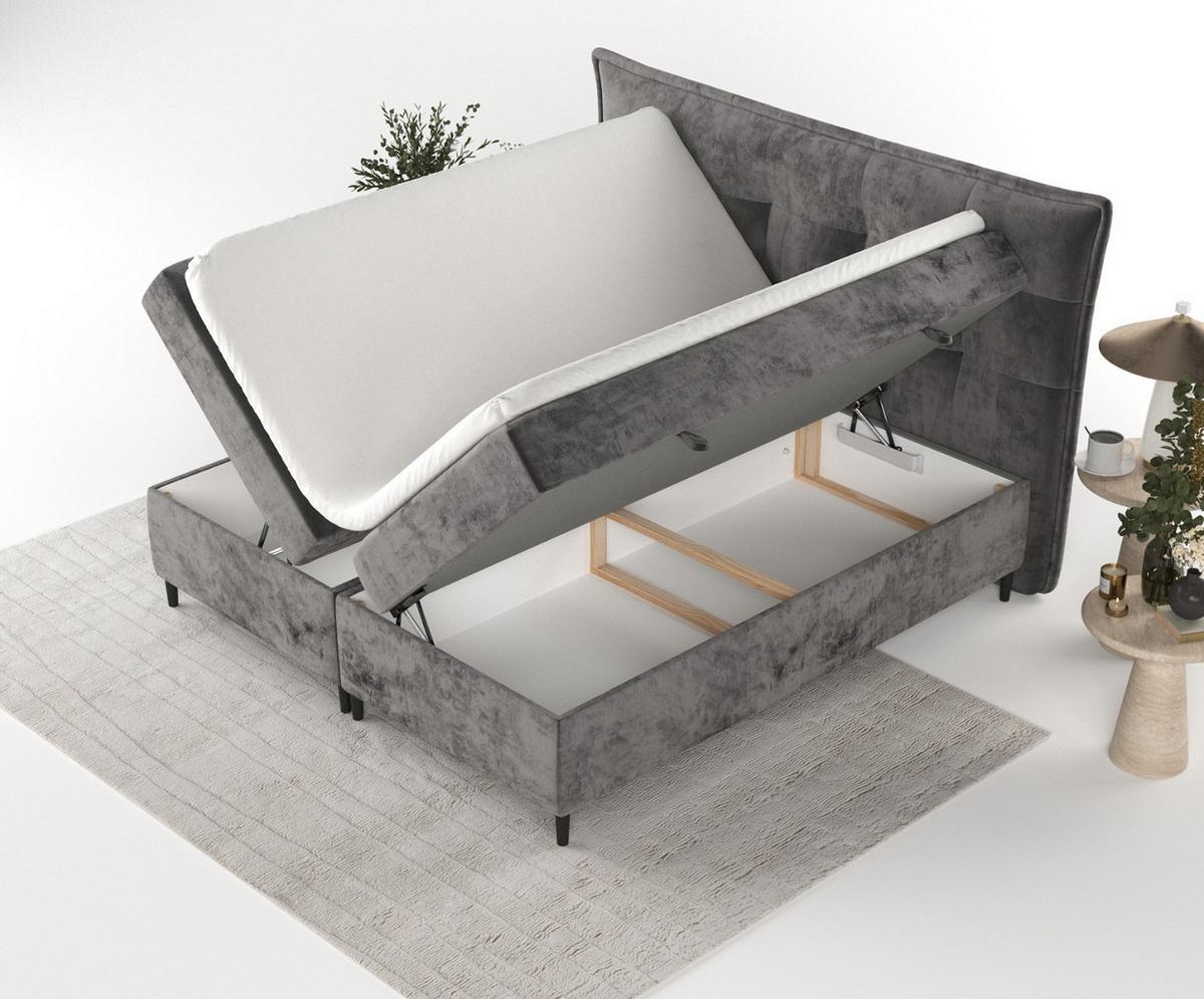BOXBETT Las Palmas 180/200 cm Stahl im Lotta Stoff - Graphitfarben/Schwarz, Holz/Holzwerkstoff (180/200cm) - AltaBeds