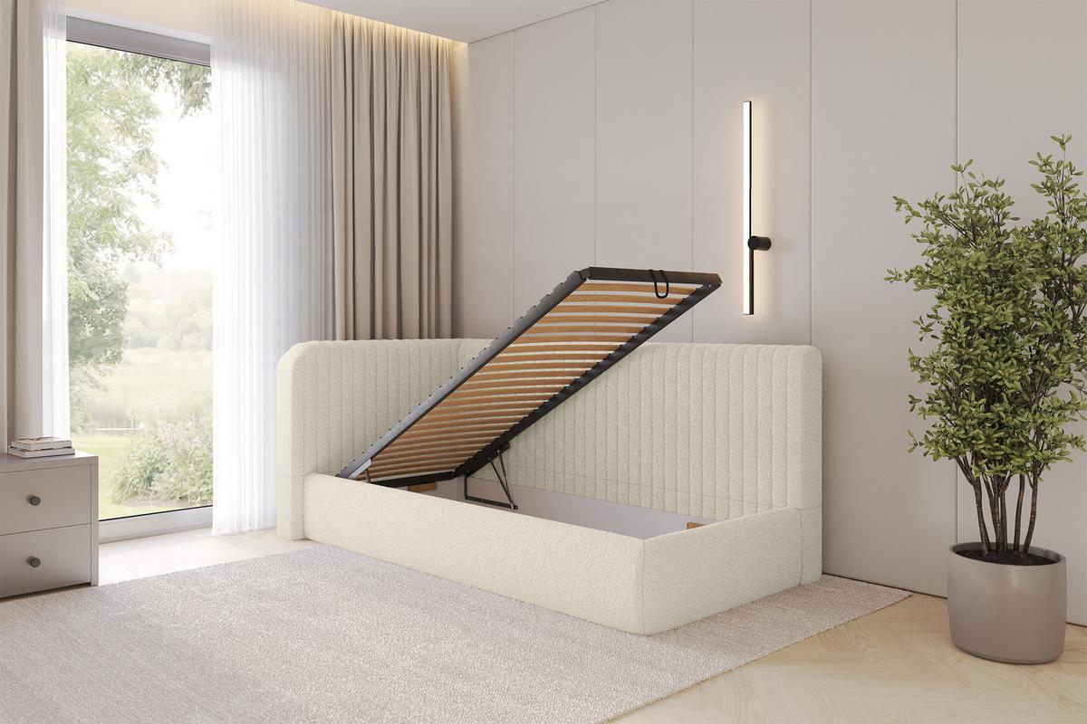 EINZELLBETT Jugendbett mit Bettkasten, Rechts - AURY 100x200 Beige - Perlmutt, Holzwerkstoff/Textil (100/200cm) - ALTDECOR
