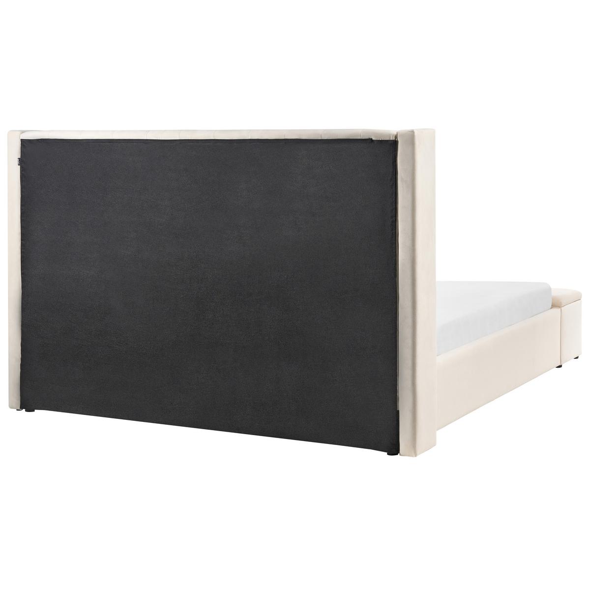BETT mit Stauraumbank 180/200 cm Samtstoff Cremeweiß Noyers - Creme, Textil (180/200cm) - Beliani