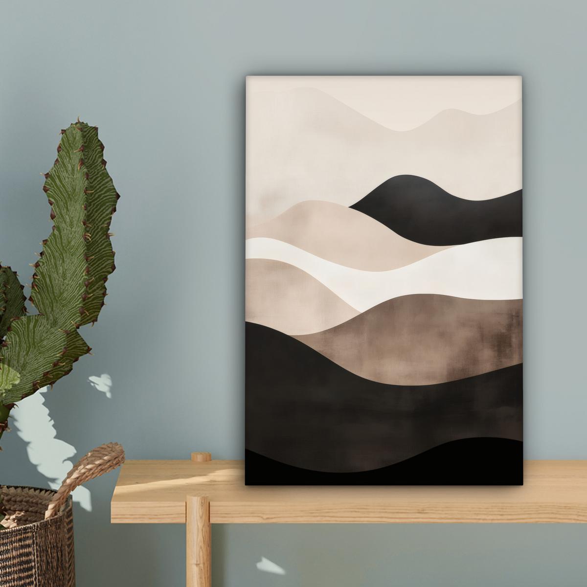 LEINWANDBILD Abstrakt - Landschaft - Wellen - Cremefarben Deko Wohnzimmer 20x30 cm - Cappuccino, Textil (20/30cm) - MuchoWow