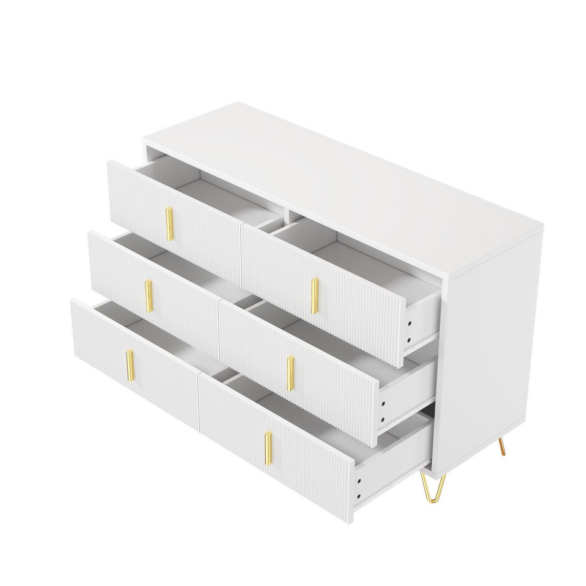 SIDEBOARD weiß gold 120cm 6 schubladen modern - Weiß, Holzwerkstoff (120/77/40cm) - Urban Meuble