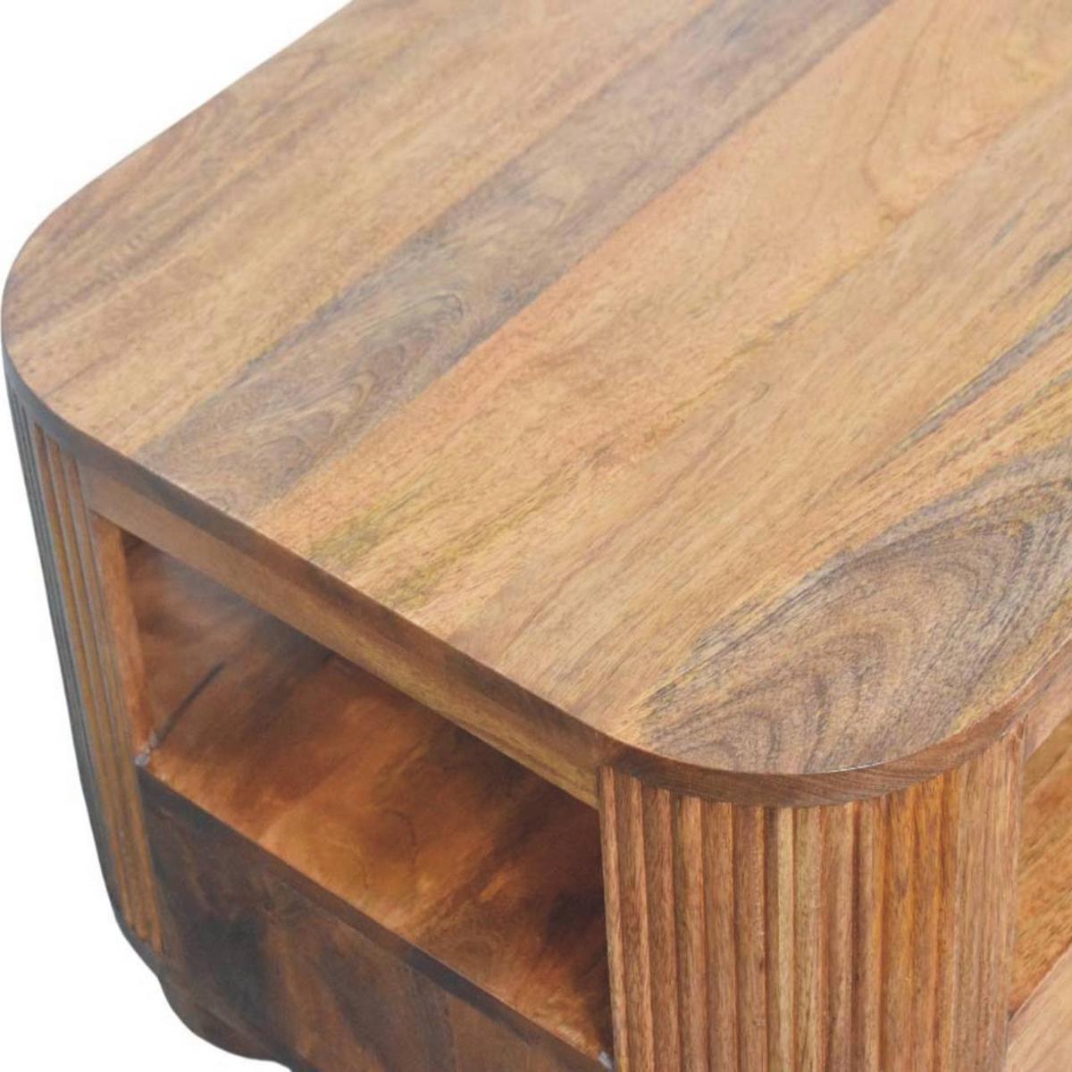 COUCHTISCH Briarwood Geriffelt, 2 Schubladen und Offenes Regal, Hellbraun - Beige/Messingfarben, Holz/Metall (55/85/46cm) - Artisan Furniture
