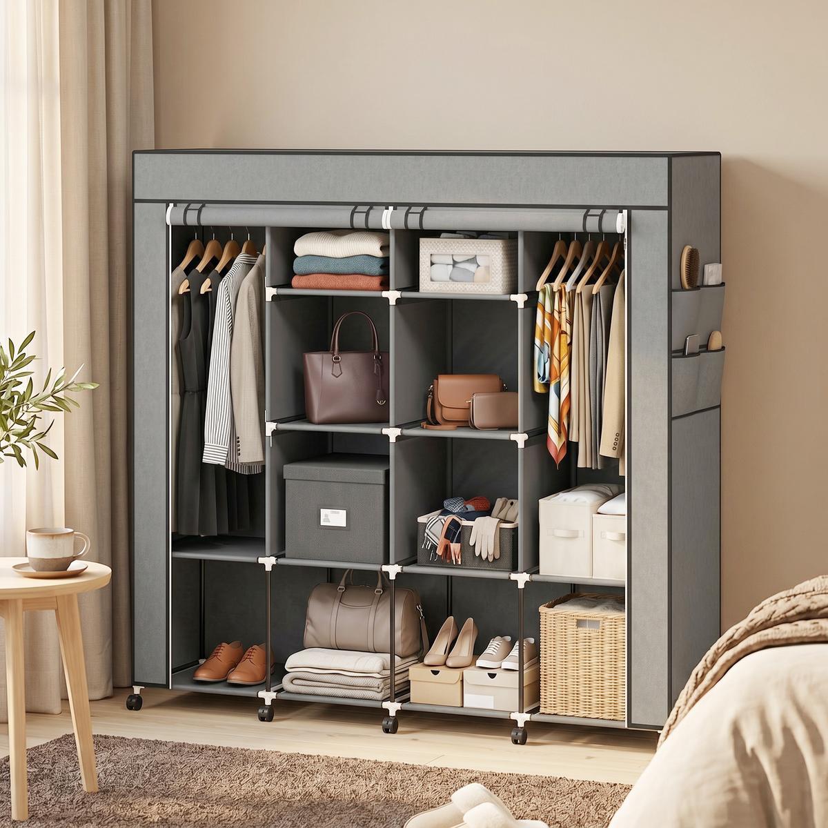 STOFFSCHRANK Stahl Vliesstoff Dunkelgrau - Dunkelgrau, Textil/Metall (42.5/167/166cm) - HOMCOM