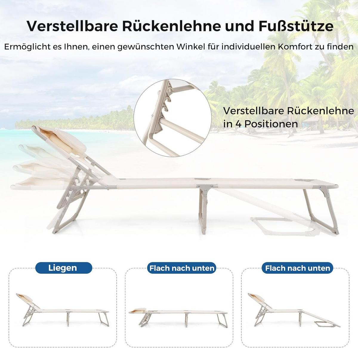 SONNENLIEGE Beige - Beige, Metall (190/32/56cm) - COSTWAY