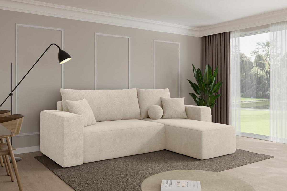 ECKSOFA mit Schlaffunktion Ottomane Rechts SENO-L 249x139x85 Creme Velours - Creme/Schwarz, Holzwerkstoff/Kunststoff (249/139cm) - ALTDECOR