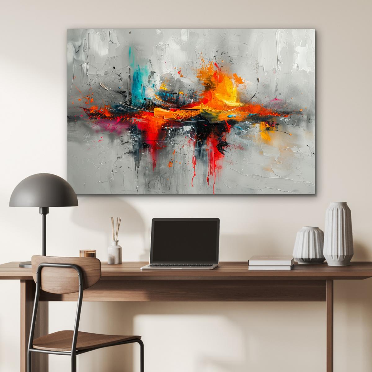 METALLBILD Moderne Kunst - Orange - Grau - Abstrakt Wanddeko 90x60 cm - Hellgrau, Metall (90/60cm) - MuchoWow