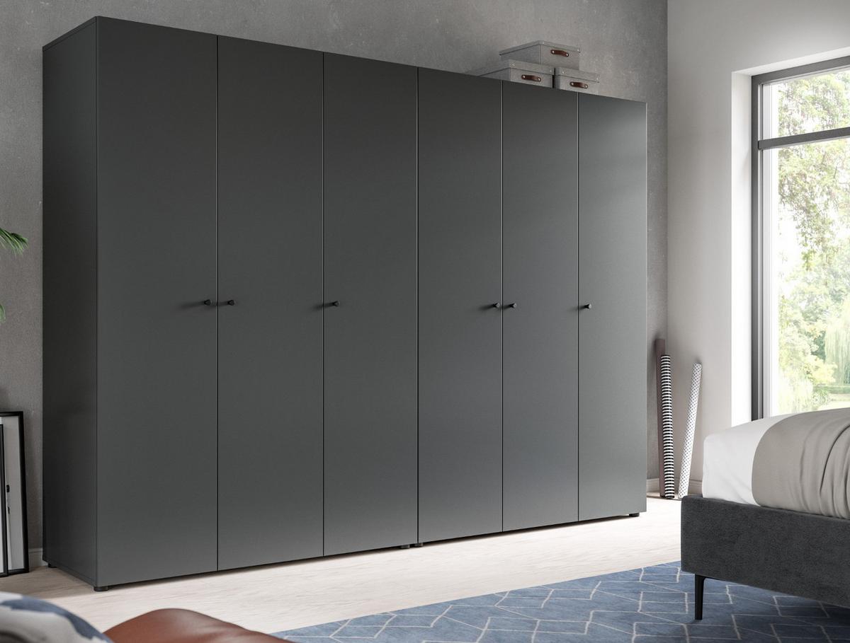 KLEIDERSCHRANK grau 3-türig 120 cm, Drehtürenschrank mit Kleiderstange - Schwarz/Grau, Holzwerkstoff/Kunststoff (120/176/51cm) - Inn.Furn